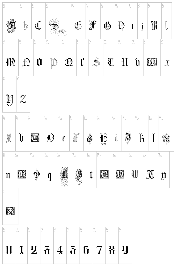 Kidnapped at German Lands Four font map